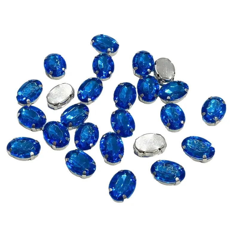 Chaton Engrampado Niquel Oval 10x14mm em Acrílico com 25 unidades Cor - AZUL CELESTE - Azul Celeste 