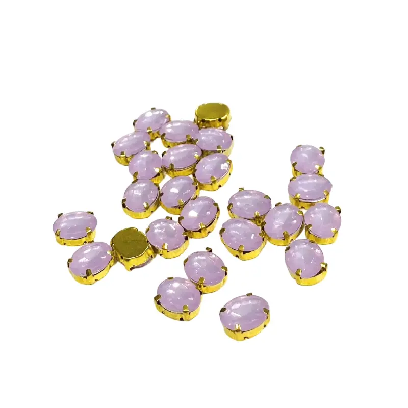 Chaton Engrampado Dourado Oval 8x10mm em Acrílico com 25 unidades Cor - Rosa Princesa