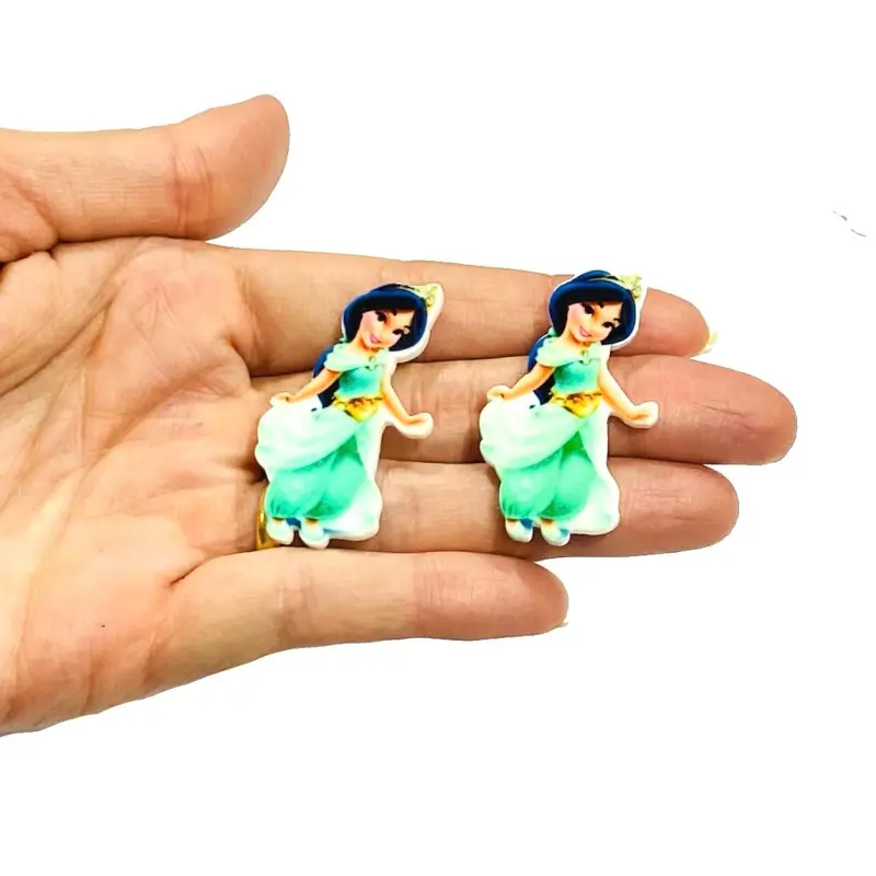 Aplique Princesa Jasmine em acrílico vestido verde 4,5cm