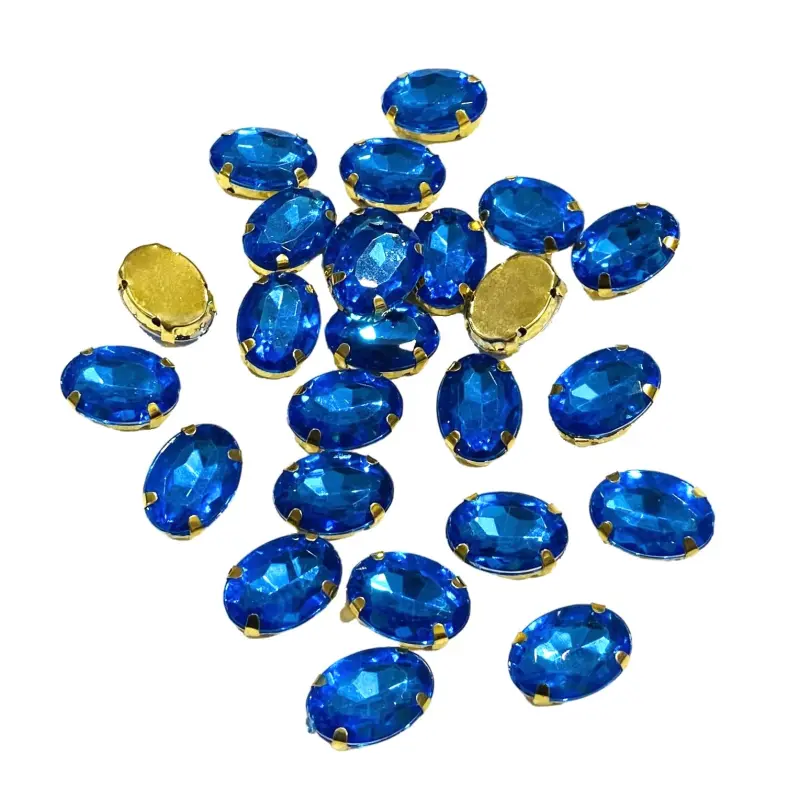 Chaton Engrampado DOURADO Oval 10x14mm em Acrílico com 25 unidades Cor - AZUL CELESTE - Azul Celeste 