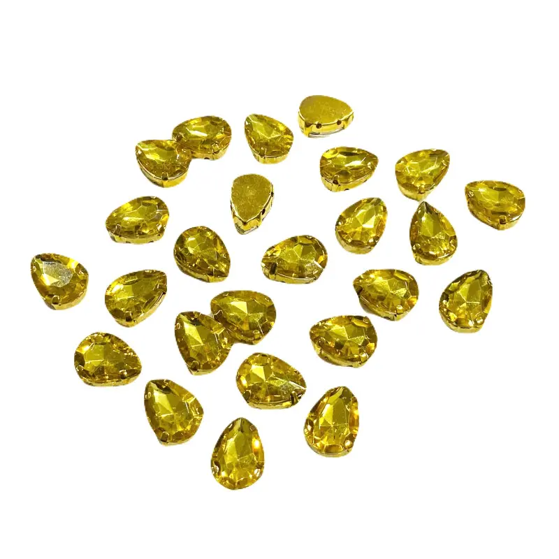 Chaton Engrampado DOURADO GOTA 10x14mm em Acrílico com 25 unidades Cor - AMARELO