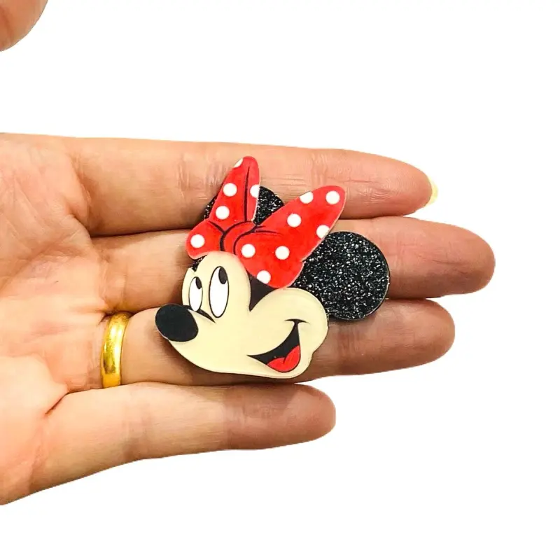 Aplique em Acrílico BRILHO MINNIE LAÇO BOLINHA de 4,5cm - Mnnie Laço Bolinha