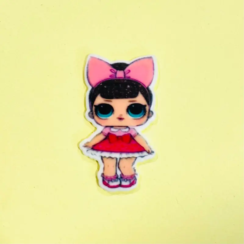 Lol Cabelo Preto Laço Rosa Claro em Acrílico, para apliques em tiaras e laços , altura 4cm