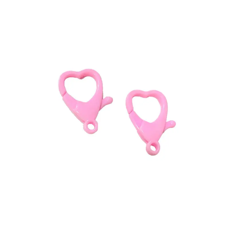 Mosquetão Coração Fecho Lagosta em Plastico para Pulseira 2 unidades de 3,5cm ROSA BEBÊ