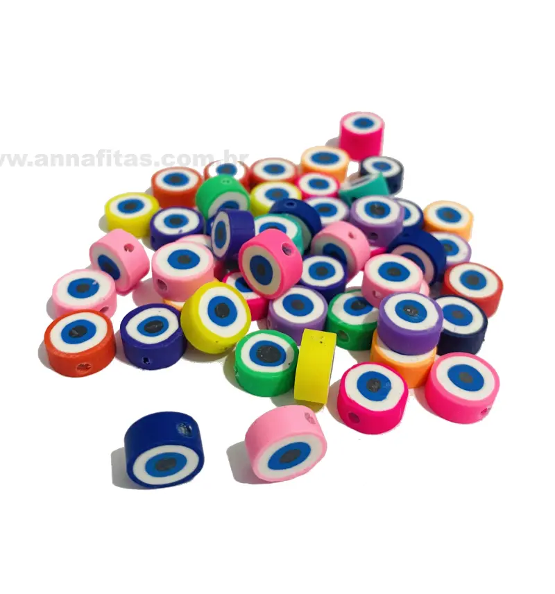 Aplique Entremeio Missangas Fimo para Pulseiras com 41 Unidades 5x10mm Modelo OLHOS GREGO