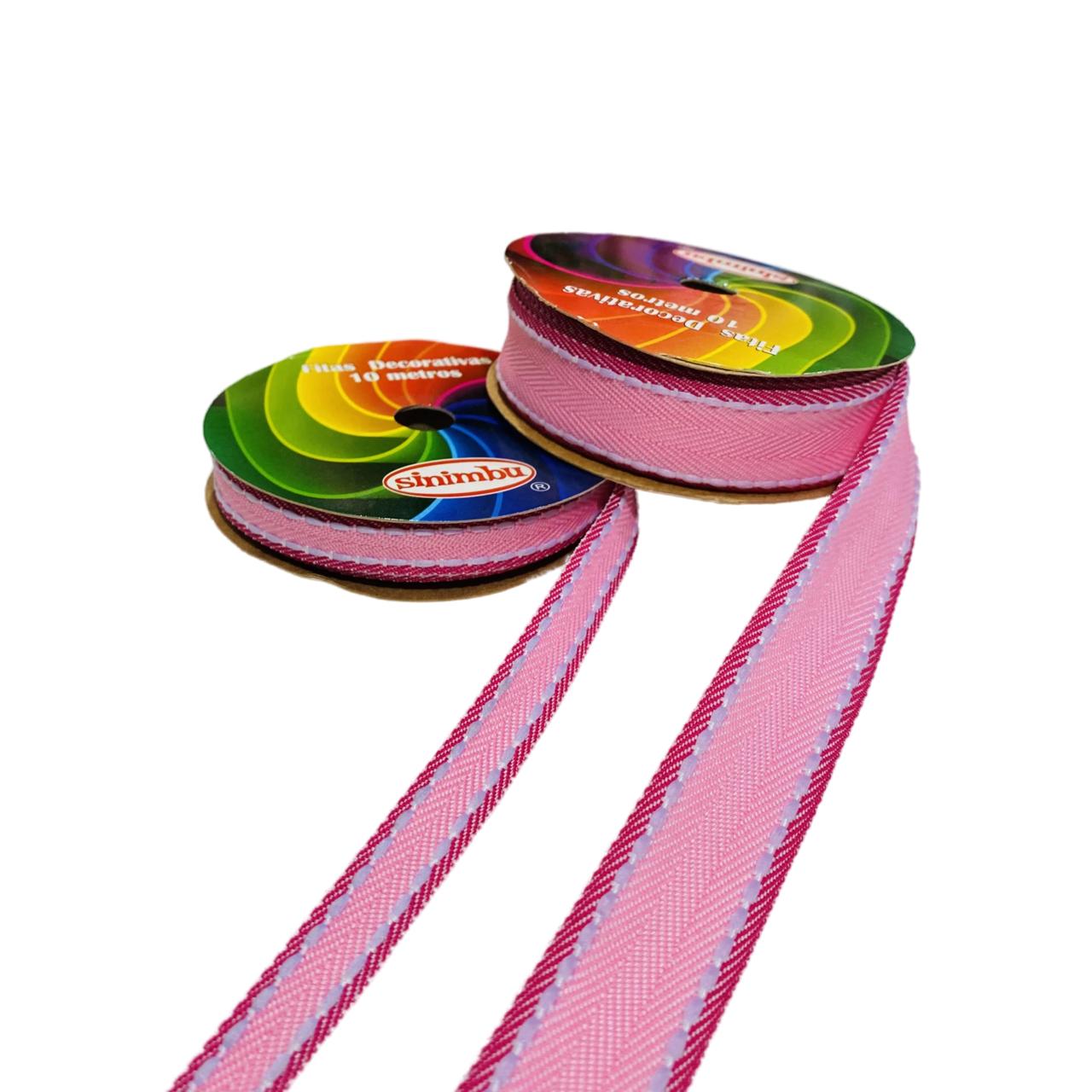 Fita Sinimbu Pespontada Rosa com rosa de Com 10 Metros Ref: 1814
