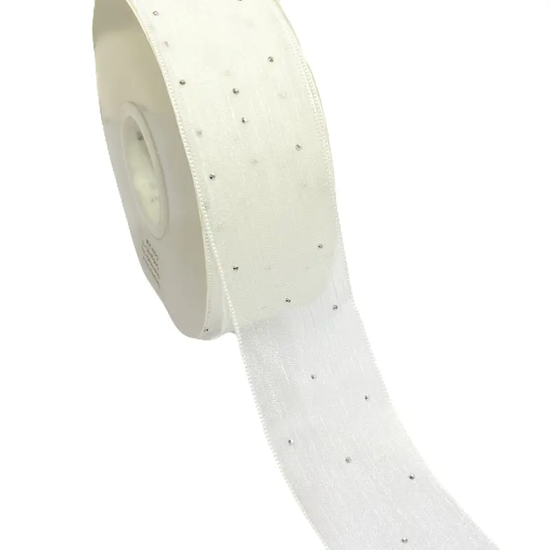 Fita de Organza com Brilho de Strass por Metro Branco