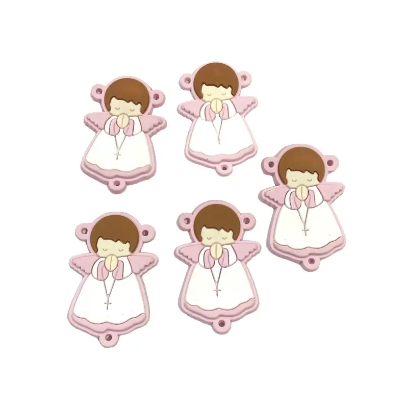 Aplique Entremeio Emborrachado Religioso para Terços Anjo Rosa Claro 3cm X 5cm