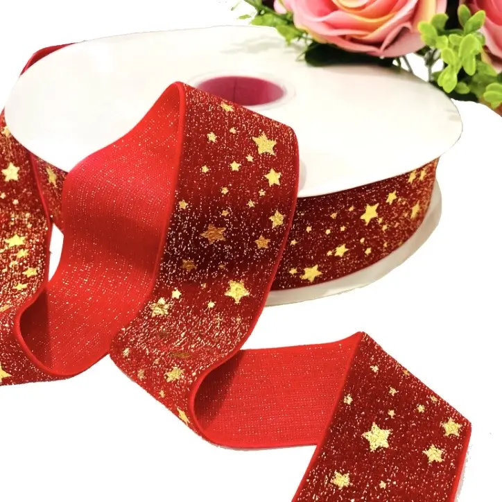 Fita Lurex Esponjada com Estrela Dourada de 38mm por Metro