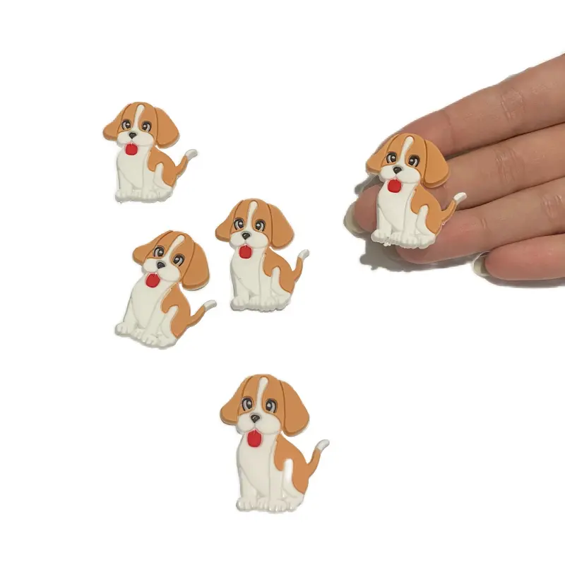 Aplique de Silicone Emborrachado Cachorro Caramelo com Branco 2,5cm X 3,5cm