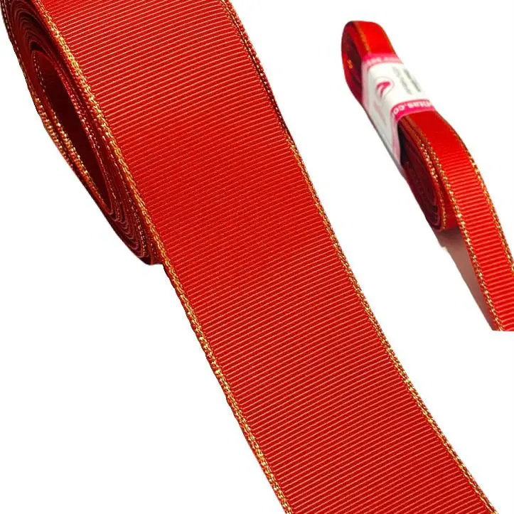 Fita de gorgorão de 38mm com BORDAS DOURADA METALIZADAS com 5 metros VERMELHO - vermelha