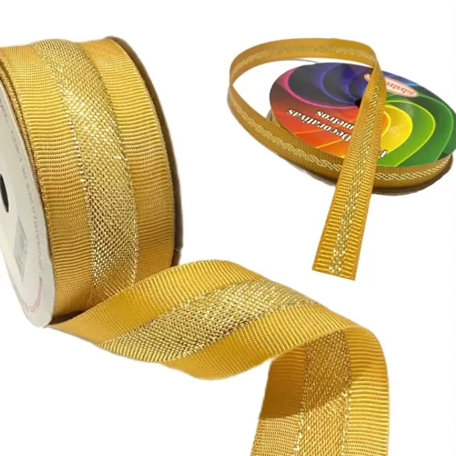 Fita de gorgorão Natalina Friso Dourado Sinimbu 10m DOURADO Ref - 1854 C03 - Dourado com Friso Dourado