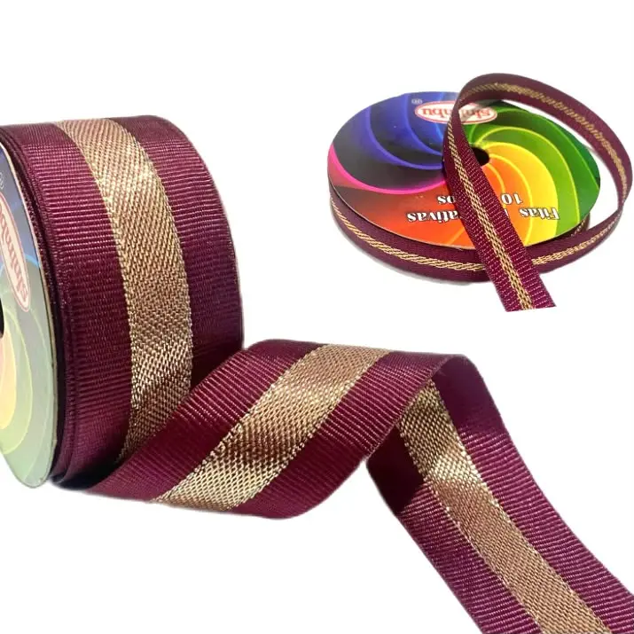 Fita de gorgorão Natalina Friso Dourado Sinimbu de 10m MARSALA Ref - 1854/10 C08 - Marsala com Friso Dourado