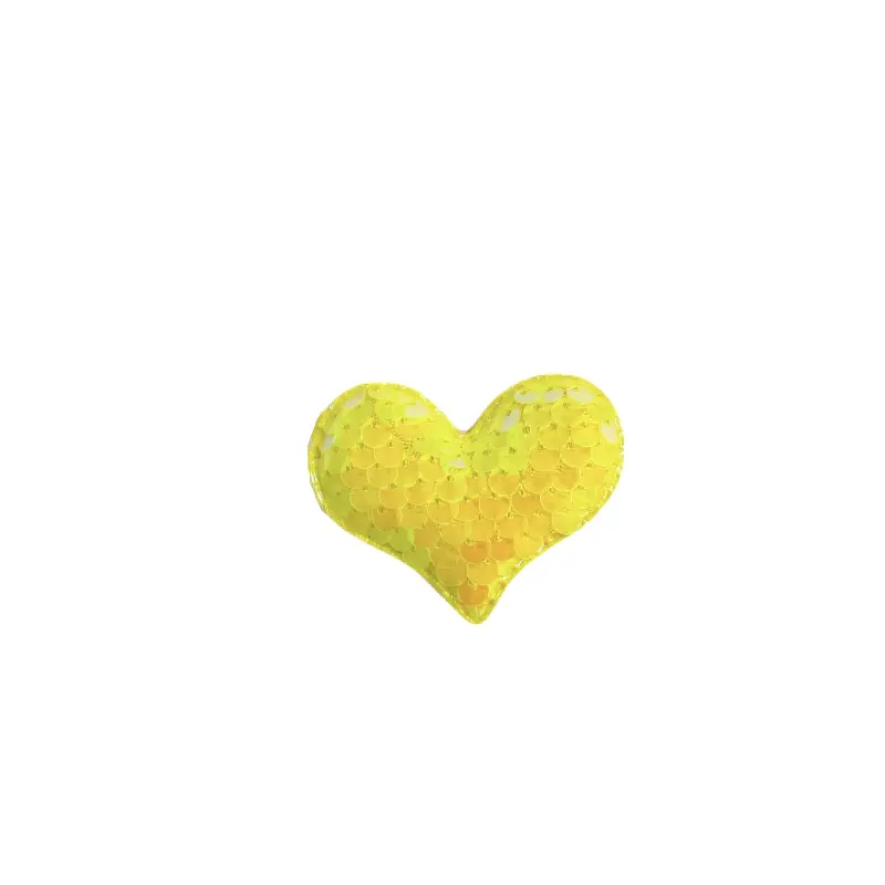 Aplique Coração de Paetê 4,3cm X 5,3cm Amarelo Neon