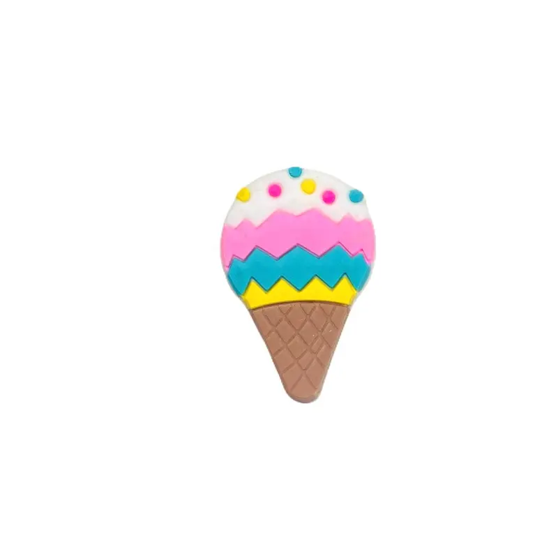 Aplique de Silicone Emborrachado Sorvete de Casquinha Rosa Verde e Amarelo