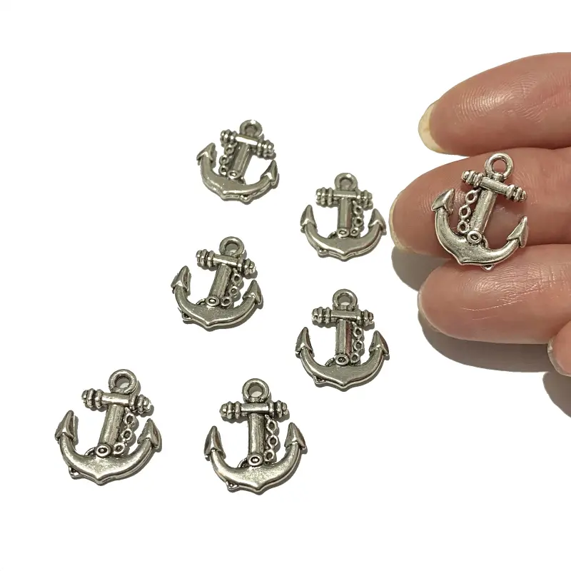 Pingente ÂNCORA PRATA EM ZAMAT NÍQUEL 15x18mm com 10 unidades