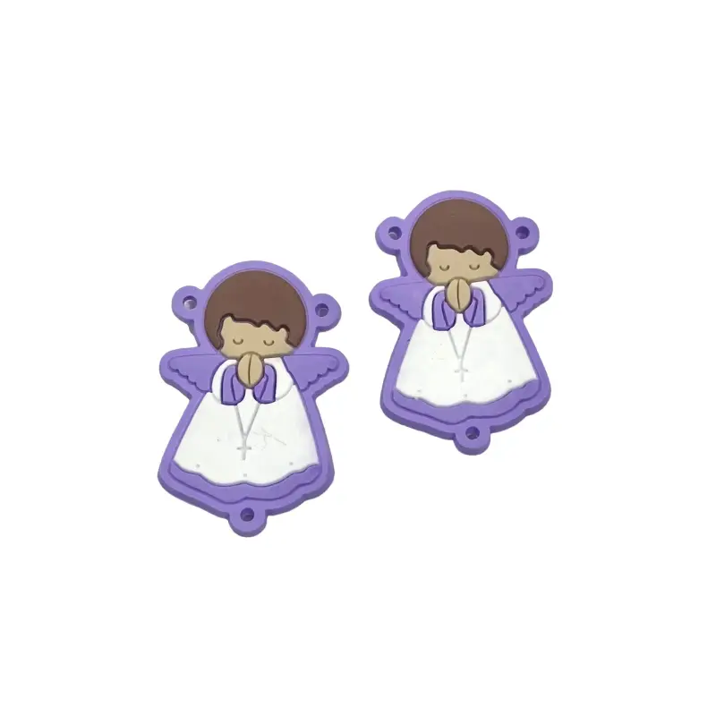 Aplique Entremeio Emborrachado Religioso para Terços Anjo Lilás Claro 3cm X 5cm