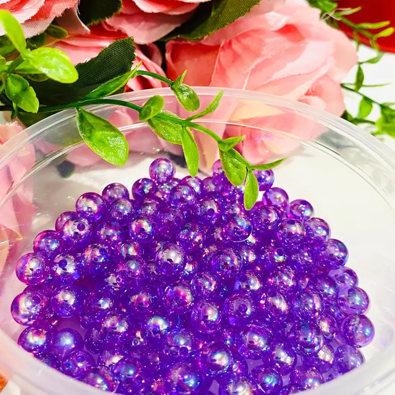 Bolas Translúcida Irisadas Furo Passante para Pulseira  Cor LILÁS