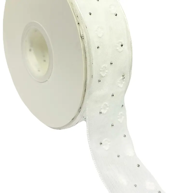 Fita Organza  Pompom com Strass Lan Ruo Xuan  Branco