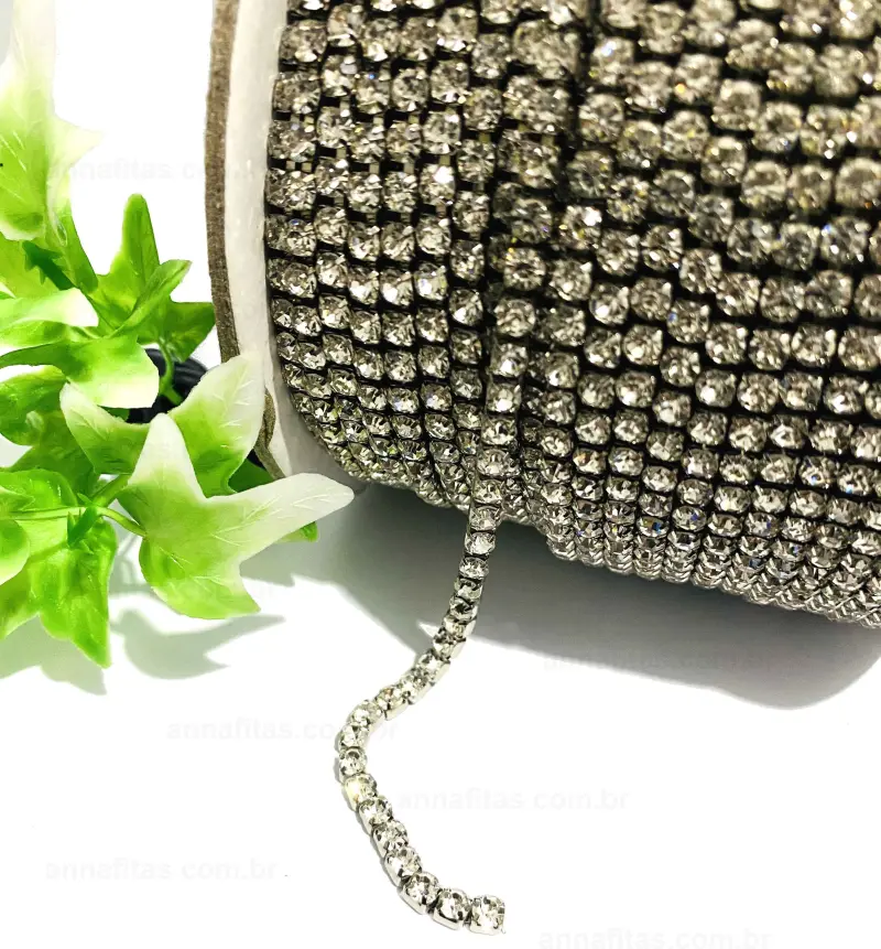 Corrente de strass SS18 Prata Cristal 1 Metro