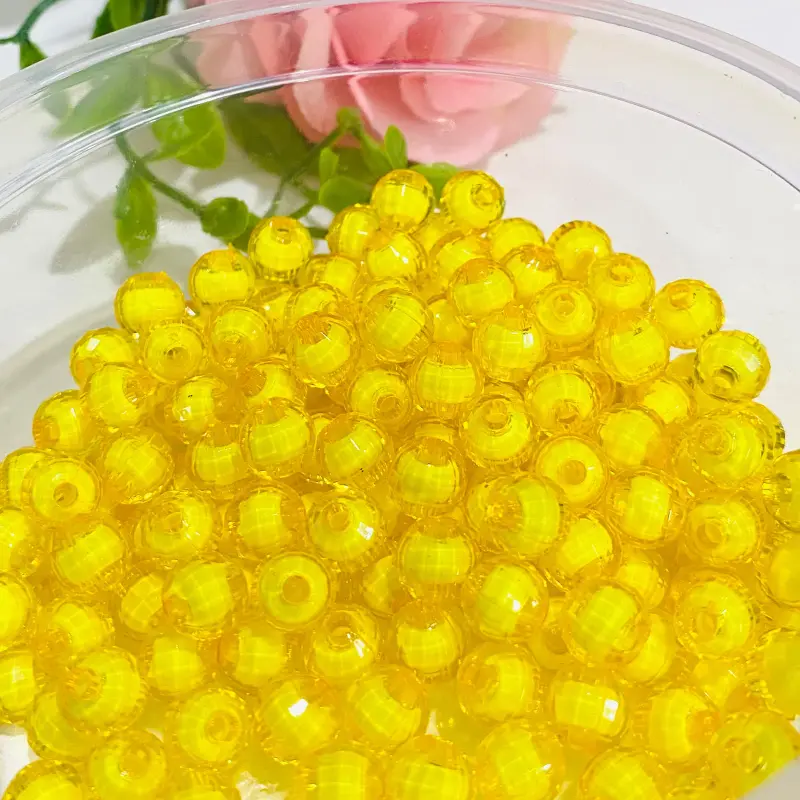 Bolas Furo Passante Sextavada em Acrílico para Pulseiras Amarelo