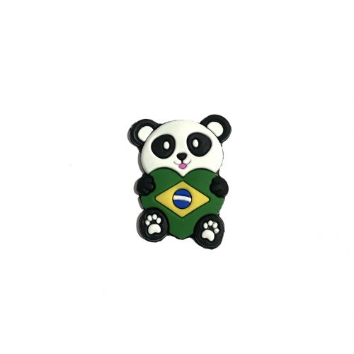 Aplique de Silicone COPA Panda com Bandeira do Brasil de 3,8cm por unidade Ref- PAND38C