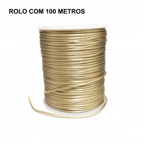 Rolo com 100 Metros de Cordão de Cetim Rabo de Rato de 1mm Cor - Dourado Cor - 99