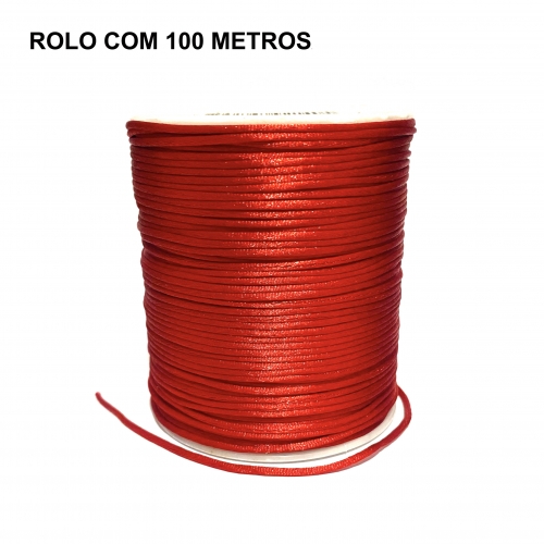 Rolo com 100 Metros de Cordão de Cetim Rabo de Rato de 1mm Cor - Vermelho Cor - 26