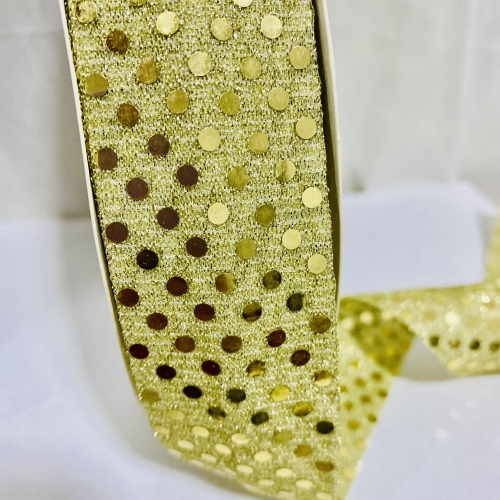 Fita Lurex Paetê Dourada 38mm por metro Ref -04