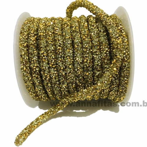 Tubo de Strass de 6mm com 1 metro Cor - DOURADO CLARO Ref - TBSDOU