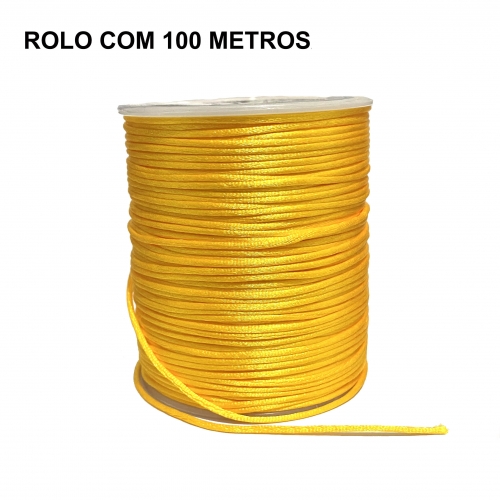 Rolo com 100 Metros de Cordão de Cetim Rabo de Rato de 1mm  Cor - Amarelo Cor - 16