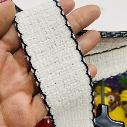 Fita Tweed Branco com Borda Preta por metro REF- CM2441