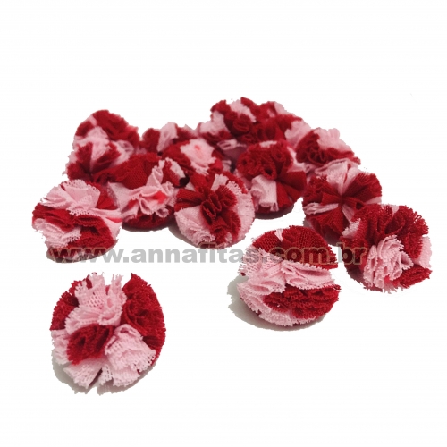 Pompom de Poliéster Mesclado 2,5cm com 25 Unidades VERMELHO COM ROSA Ref: 2