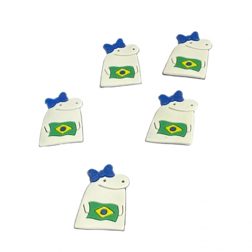 Aplique de Silicone COPA Flork Brasil de 3,8cm por unidade cor branco bandeira do Brasil Ref- FLO38C