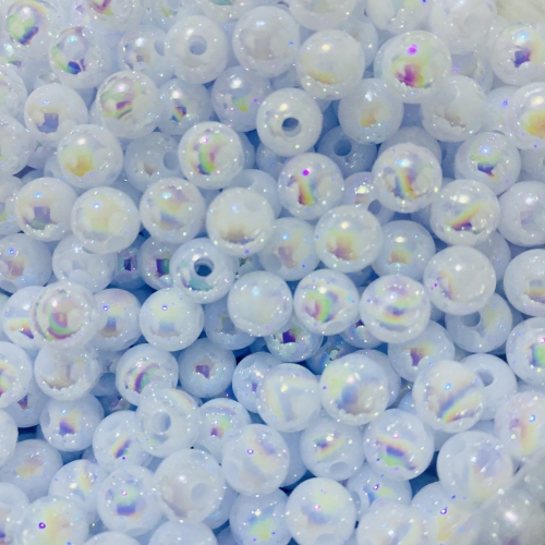 Bolas translúcida Irisadas de 8mm com  furo passante em plástico com 50g  Cor BRANCO FURTA Ref - BTI8CRI