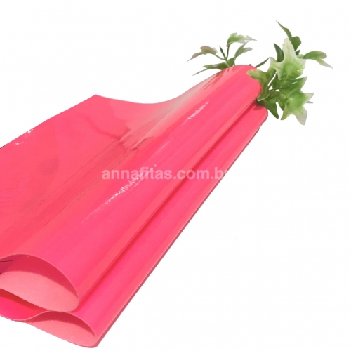 Lonita couro ecológico Verniz cor ROSA NEON 24 por 40 cm Cor: 52