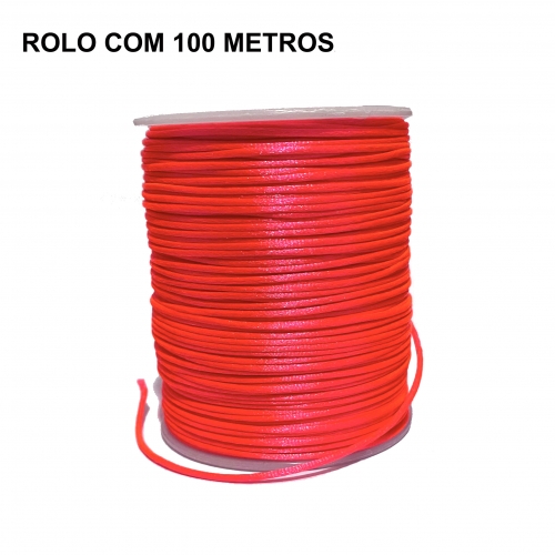 Rolo com 100 Metros de Cordão de Cetim Rabo de Rato de 1mm  Cor - Rosa Neon Cor - 23