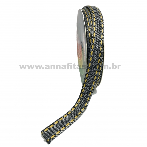 Fita Jeans Pespontada Sinimbu de 10mm Com 10 Metros  Ref:1785-10 Cor- 02 Jeans Preto