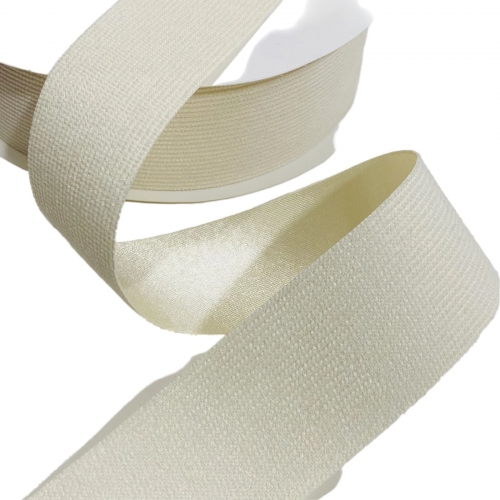 Fita de Veludo Cotelê com Cetim (Dupla face) de 38mm (Venda Por Metros) cor creme Ref - FTVC38RO