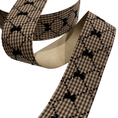 Fita Linho Marrom xadrez e laço de 38mm  por metro Ref: FTL38M