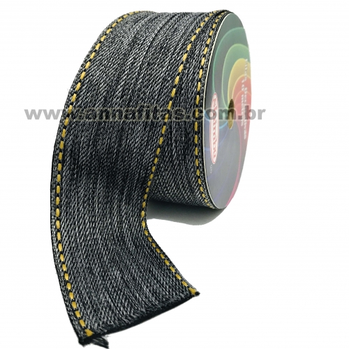 Fita Jeans Pespontada Sinimbu de 38mm Com 10 Metros Ref:1785-38 Cor- 02 Jeans Preto