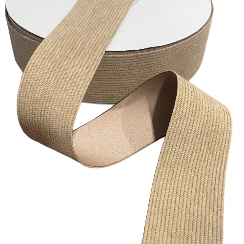 Fita de Veludo Cotelê com Cetim (Dupla face)  de 38mm (Venda Por Metros) cor marrom claro  Ref - FTVC38SM