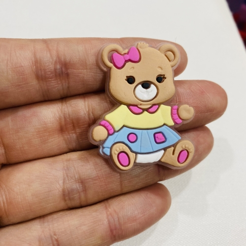 Aplique em Silicone Urso sentado Rosa 2x4 cm 1 unidade Ref- A4015