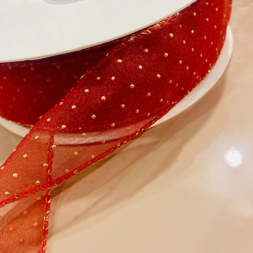Fita de organza Vermelho c Dourado por metro REF- CM2441