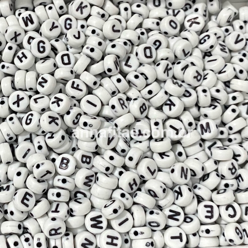 Redondos Entremeio Branco com LETRAS PRETA de 7mm Pacote de 50 gramas Ref: RDO110