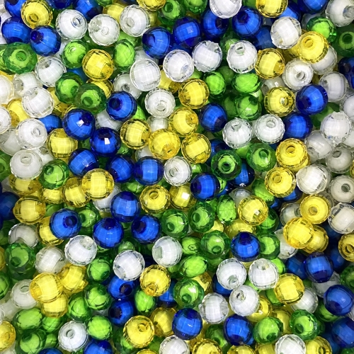 Bolas Sextavadas (Verde achatada), Amarelo, Azul e Branco,pacote com 50 gramas, Ref - BSEX8M