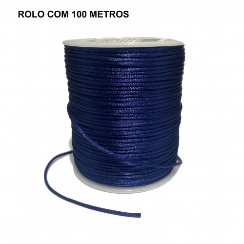 Rolo com 100 Metros de Cordão de Cetim Rabo de Rato de 1mm Cor - Azul Marinho  Cor - 38