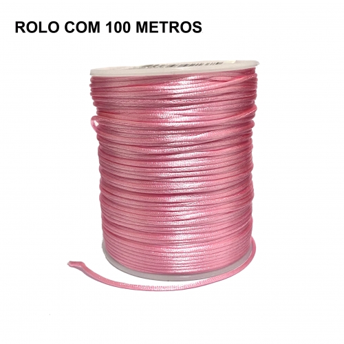 Rolo com 100 Metros de Cordão de Cetim Rabo de Rato de 1mm Cor - Rosa Bebe Cor - 04