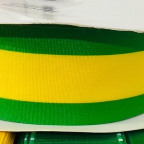 Fita de Gorgurão Sanding de 38mm por metro , Nº9 Cor -VERDE E AMARELO Ref- BR38LIS