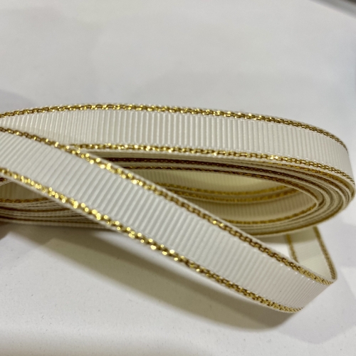 Fita de gorgorão de 10mm com BORDAS DOURADA METALIZADAS com 5 metros CREME